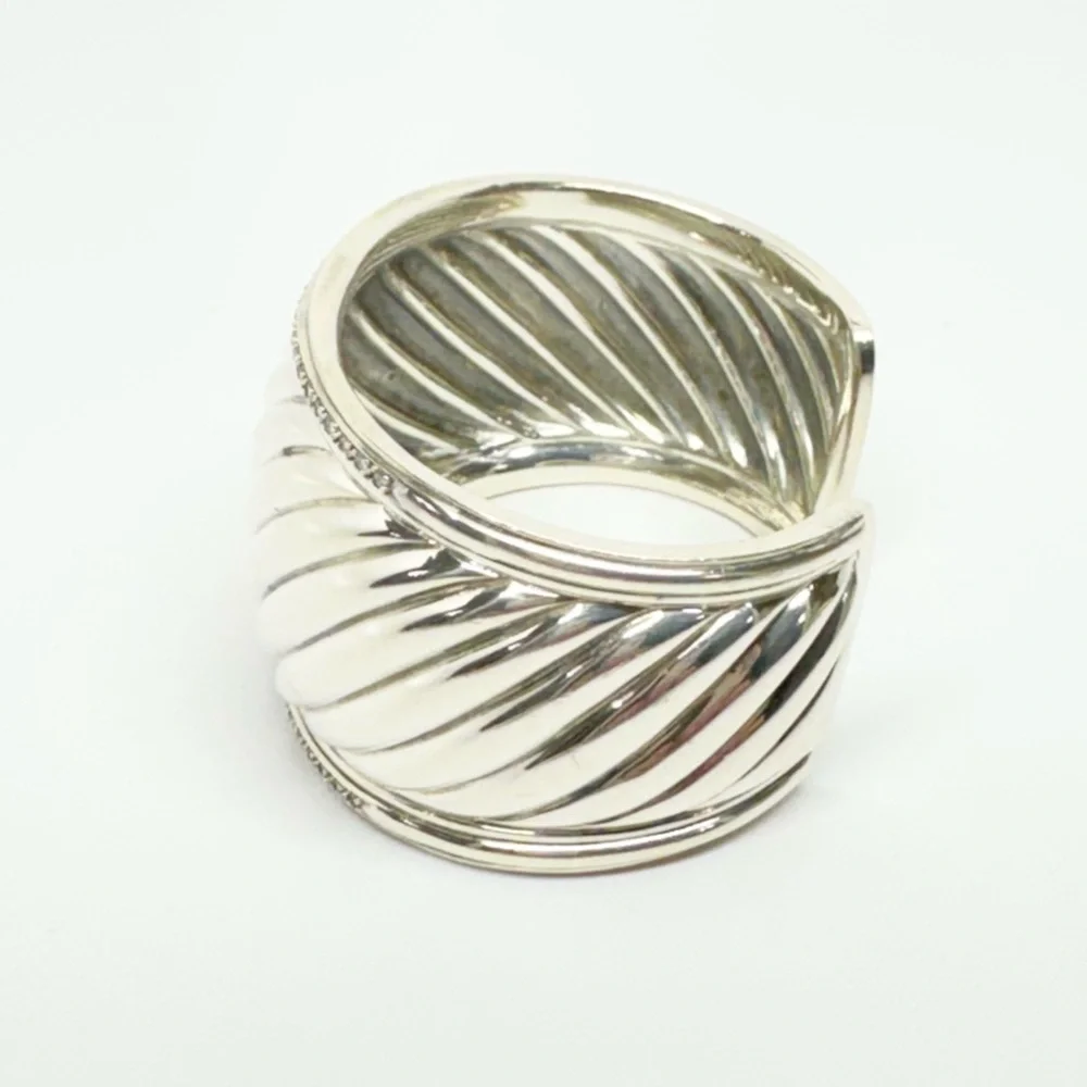 David Yurman Thoroughbred Wide Diamond Cable Cuff Bracelet .925